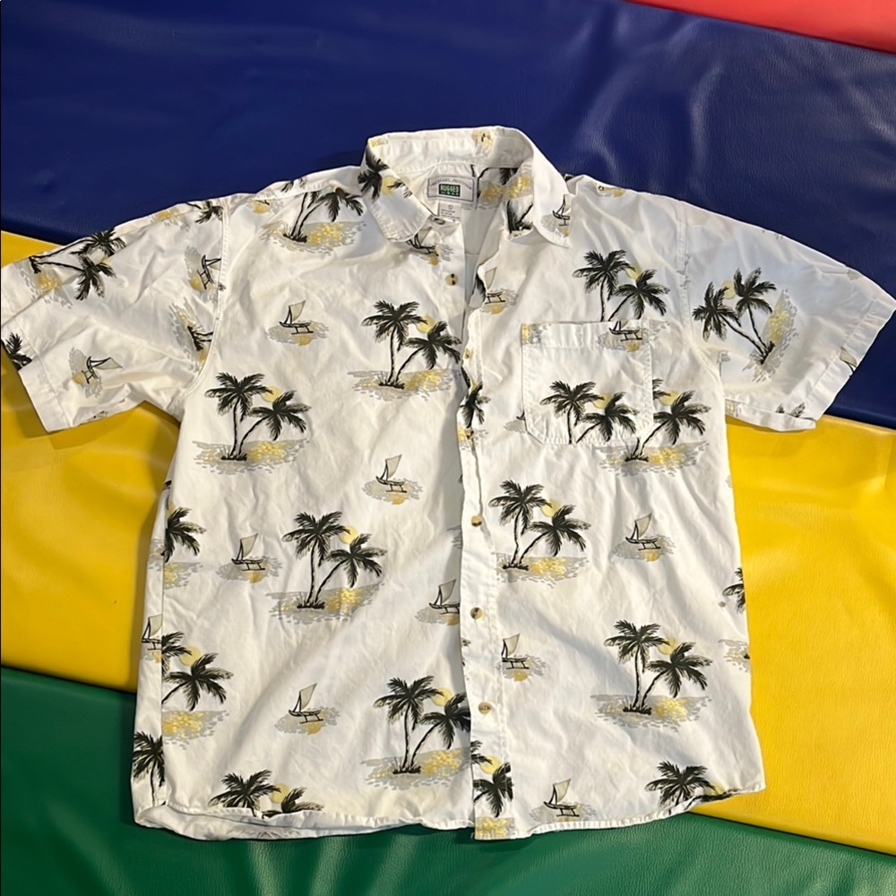 Michael Austin Tropical Palm Tree Print Men's Shirt large Hawaiian shirt
